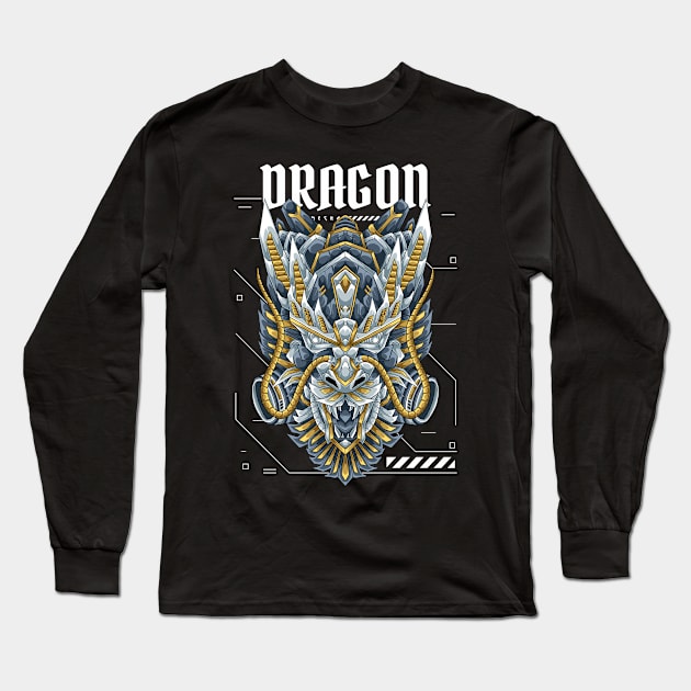 Dragon Mecha Silver Long Sleeve T-Shirt by Febru Danar Surya